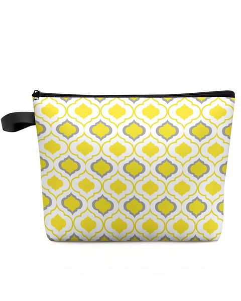Amarelo cinza branco marroquino bolsa de cosméticos de viagem de grande capacidade portátil bolsa de armazenamento de maquiagem bolsa feminina caixa de lápis à prova d'água
