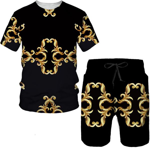 Fatos masculinos masculino casual terno verão moda estilo barroco 3d impressão clássica oversized t-shirt / shorts de praia masculino sportswear 230724