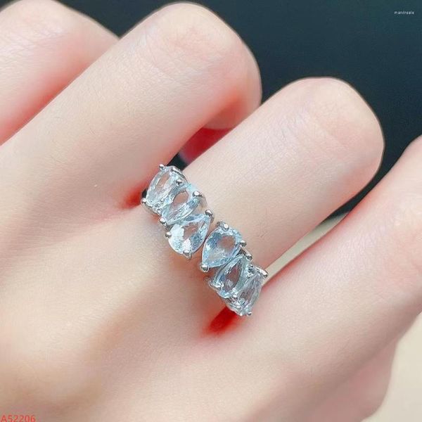 Cluster-Ringe, feiner Schmuck, 925er Sterlingsilber, natürlicher Aquamarin, facettierter Ring für Frauen, Hochzeit, Verlobung, Party, Mädchen, Geschenk, Gedenken