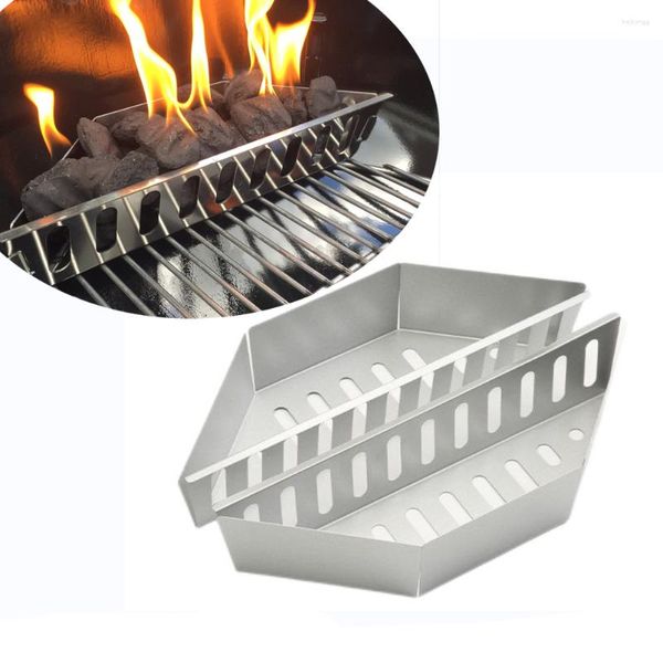 Garrafas de armazenamento 2 peças cesta de carvão para churrasco ferramenta suporte de briquete grelha resistente a alta temperatura aço inoxidável