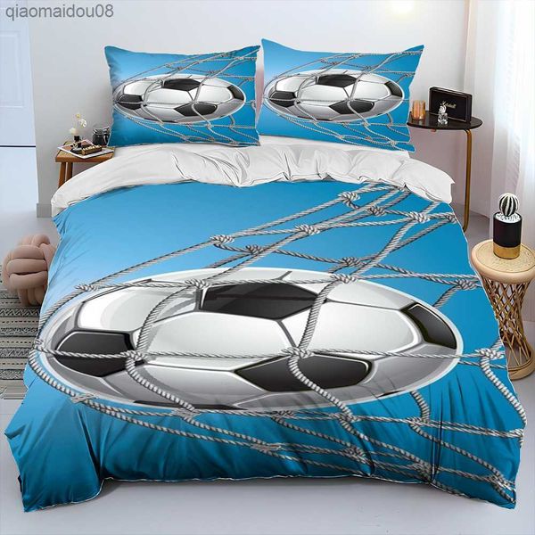 Conjunto de cama de edredom de futebol 3D Capa de edredom Conjunto de capa de edredom Capa de edredom King Queen Size Conjunto de cama para adulto criança L230704