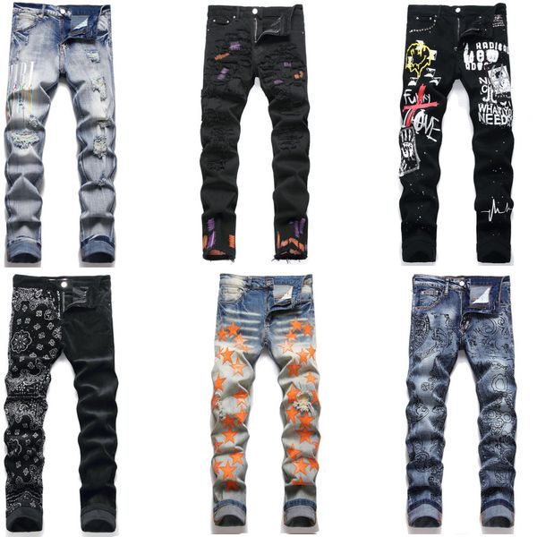 jeans strappati uomo Casual Streetwear Mens amiiiri Jeans Nero Slim Fit Uomo Autunno Lettera Masculina Jeans Pantaloni Trendy Dance Club Skinny Toursers KOKO donna jeans firmati