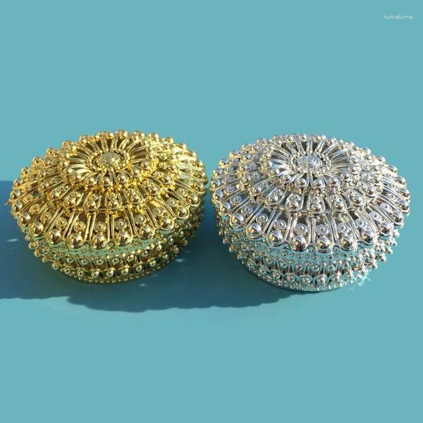 Confezioni regalo 150 pezzi Scatola di caramelle rotonda in resina d'argento dorata di lusso Scatola del tesoro Forniture per feste bomboniere