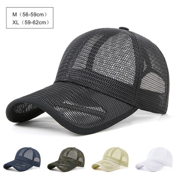 Berretti a sfera 56-62 cm Cappello estivo da uomo Cappello da donna in rete da donna Cappello sportivo traspirante Cappello da sole di grandi dimensioni Berretto da baseball Cuscino solido regolabile 230724