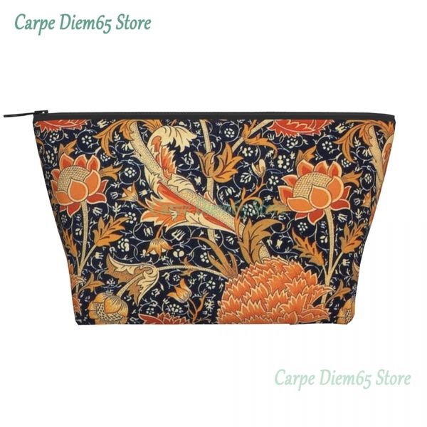 William Morris Orange Cray Floral Art Makeup Bag Women Travel Cosmetic Organizer Fashion Textile Pattern Storage Borse da toilette