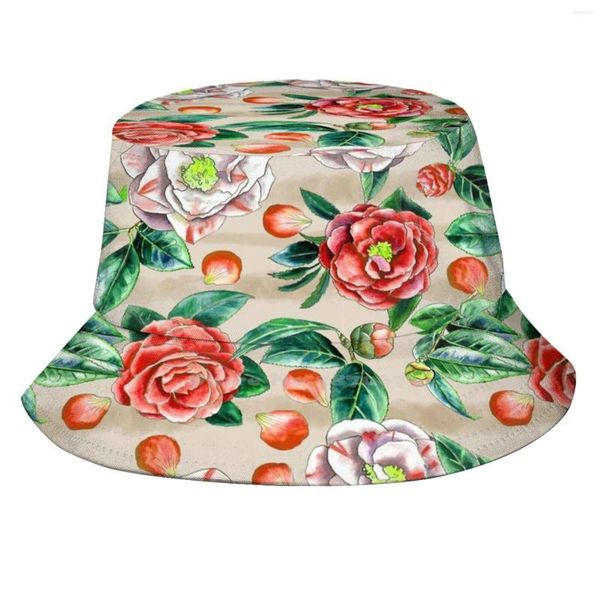 Berretti Lia Blossom Rosso Berretto estivo unisex Cappello protezione solare Fiori Rosa Blu Floreale Botanico Rose