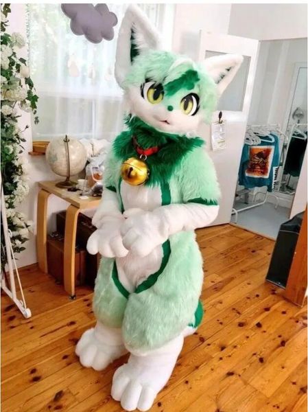 Pelúcia Kawaii Mint Green Foxhound Traje Mascote Cute Animal Fursuit terno Unisex roupa Festa de Halloween Mascote de negócios