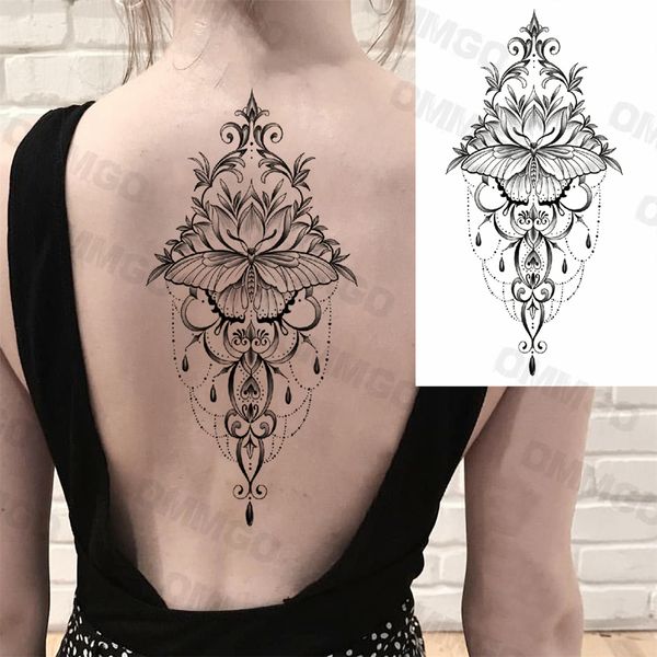 Realistico Ciondolo Farfalla Sexy Indietro Tatuaggi Temporanei Per Le Donne Adulto Luna Loto Tatuaggio Finto Body Art Pittura Tatuaggi Adesivo