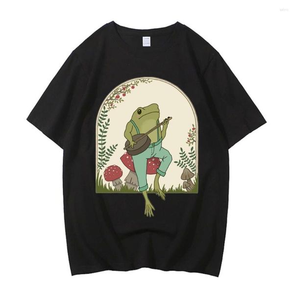 T-shirt da uomo T-shirt estiva e da donna per il tempo libero Stampa tinta unita 3D Anime Love Singing Frog Top allentato