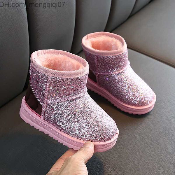 Sneakers Peluche Stivali da neve per bambini caldi 2023 Inverno Nuovi bambini Stivali da bambina in cotone con paillettes Stivali di velluto spessi Stivaletti caldi da ragazzo Z230725