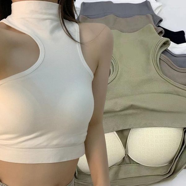 Canottiere da donna Top per donna Canottiere sexy lavorate a maglia con spalle scoperte Halter Y2k Reggiseno incorporato da donna Camis Abbigliamento senza maniche