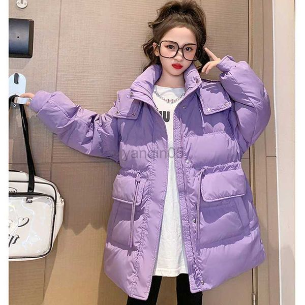 Piumino Bambina Bambina Imbottito in cotone Parka invernale 8 10 12 anni Moda Casual Felpa con cappuccio Rosa Viola Giacche calde HKD230725