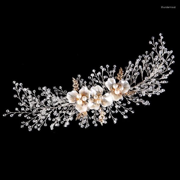 Fermagli per capelli SLBRIDAL Fatti a mano con strass di cristallo Perle Fiore Accessori da sposa Fascia per capelli da sposa Fascia per capelli Damigelle d'onore