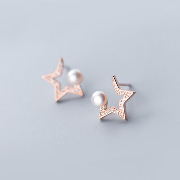 Orecchini a bottone MloveAcc 925 Sterling Silver Shiny Shooting Star Pearl Per le donne Fantastici gioielli Squisiti