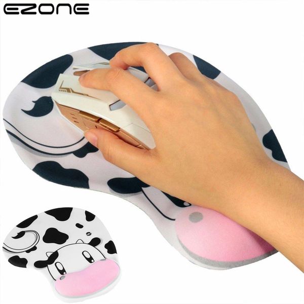 EZONE Silicone Wrist Guard Mouse Pad Non-slip Pad Office Suprimentos Para PC Laptop Mouse Pad Cartoon Cow Soft Confortável Presente