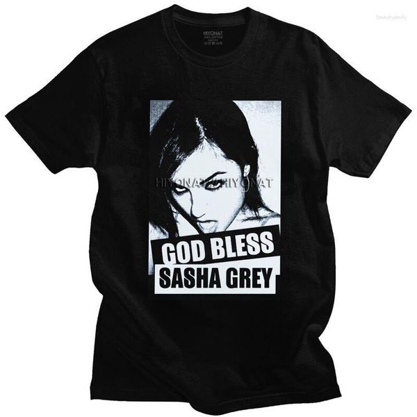 Camisetas masculinas Vintage God Bless Sasha Grey Shirt Men Tshirt de algodão pré-encolhido Tees incríveis Mangas curtas Streetwear T-shirt Slim Fit