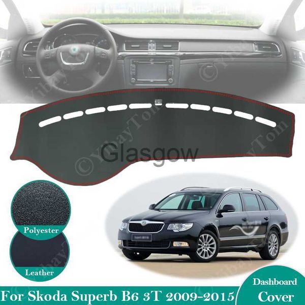 Pára-sol do carro para Skoda Superb 2 B6 3T 2009 ~ 2015 MK2 Antiderrapante Couro Mat Dashmat Capa Dashmat Dashmat Acessórios 2012 2013 2014 x0725