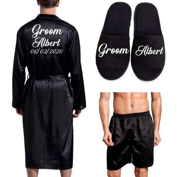 Robes masculinos Robe de noivo emulação Silk Soft Home Roupão de banho para homens Kimono Nome personalizado e data personalizada para festa de casamento 230724