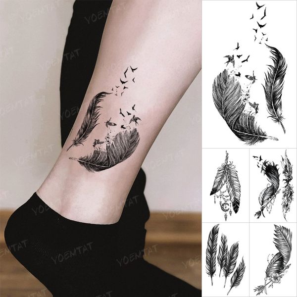 Wasserdicht Temporäre Tattoo Aufkleber Schwarz Feder Flügel Schwalbe Pfeil Flash Tatoo Arm Handgelenk Knöchel Körper Kunst Gefälschte Tatto Frauen Männer