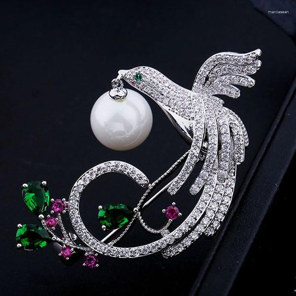 Broschen Pave Zirkon Phoenix Schmuck für Frauen Braut Zubehör perfekte Perle Kupfer Hijab Pins Brosche und Anhänger