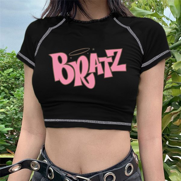 Damen T-Shirt weiblich Y2k Vintage Street Goth T-Shirt Haruku Schwarz Damen Kurzarm T-Shirt Tops BRATZ Print Roupas Femininas 230724 2024