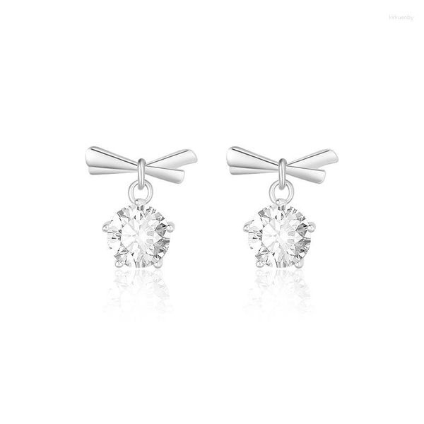 Orecchini a bottone Orecchino a forma di zircone con fiocco squisito per donna Ragazza brillante CZ ciondolo temperamento gioielli primavera estate