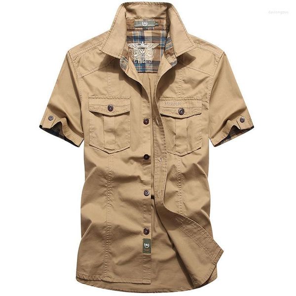 T-shirt da uomo 2023 T-shirt risvolto Camicia casual in cotone militare estivo alla moda Stile a maniche corte Grandi cantieri sciolti