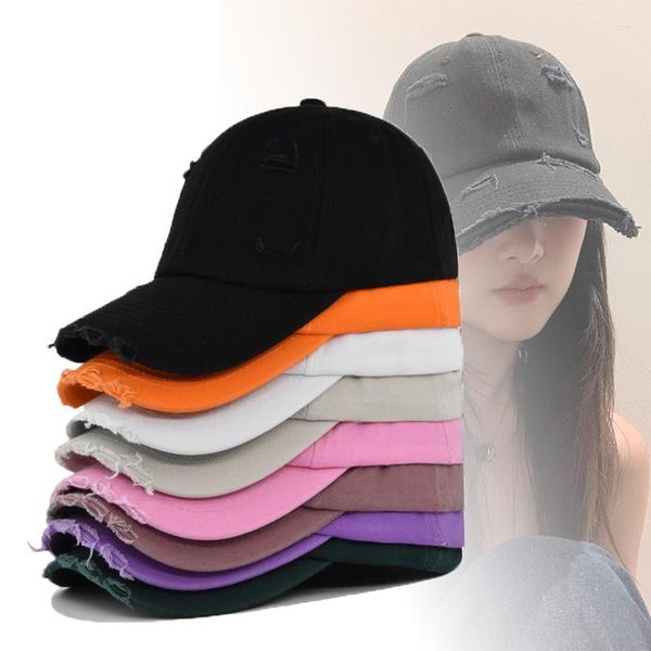 Ball Caps Kişilik Sıradan Katı Beyzbol Kapağı Yaz Yıkanmış Delik Snapback güneş kremi pamuklu hip hop şapkaları erkekler için kadın unisex gorras