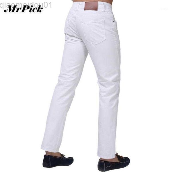 Erkekler Kot erkek kot erkekler 2021 marka moda katı ince fit beyaz mavi siyah şeker renkleri artı boyut orta düz denim pantolon f12411 l230725