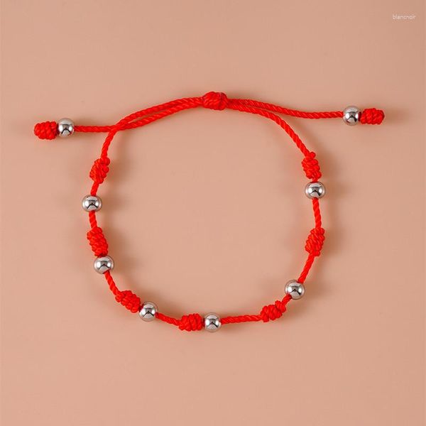 Braccialetti a maglie Bracciale vintage in corda rossa per donne Ragazze Semplice colore argento Acciaio inossidabile Tessuto fatto a mano Gioielli fortunati regolabili