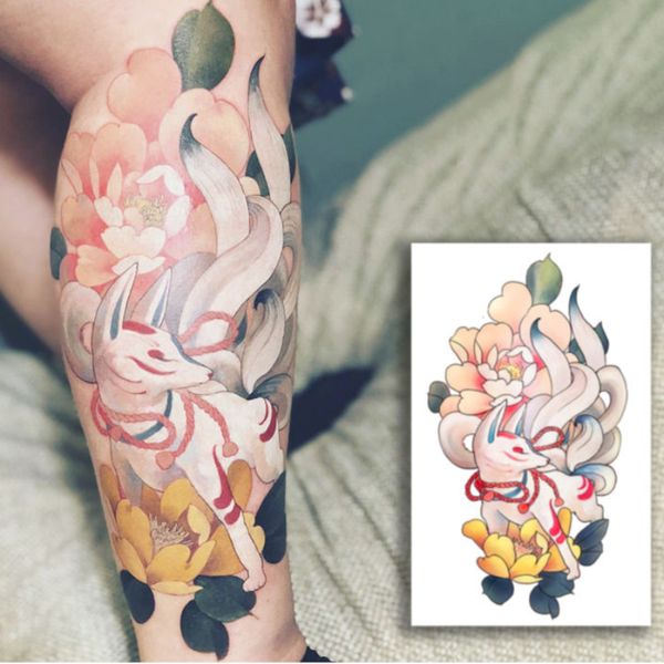 Временные татуировки цвета девять хвоста наклейка лиса Ukiyoe Водонепроницаемые наклейки татуировки