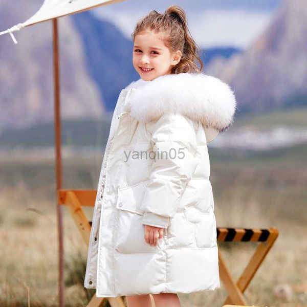 Casaco de penas 2023 estilo coreano menina inverno jaqueta de desenhos animados urso engrossar quente longo casaco de menina 5-14 anos adolescente parka roupa hkd230725