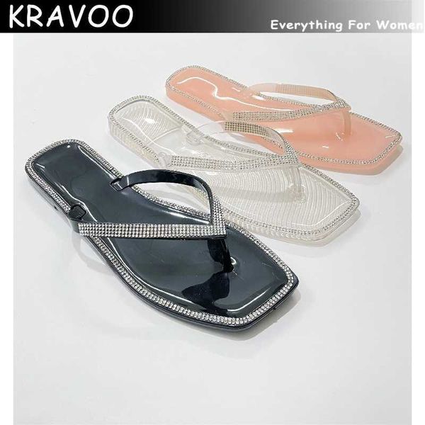 Chinelos KRAVOO Y2K Strass Flip Flpops Sapatos para Mulher Tanga Chinelos Femininos Sandálias Brilhantes Senhoras Ao Ar Livre Praia Slides Verão 2023 L230725