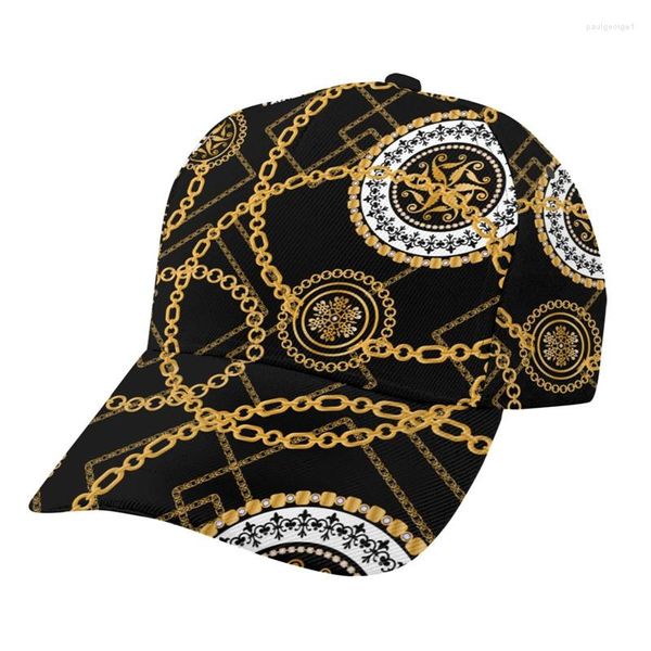 Top Caps Noisydesigns Lüks Siyah Beyzbol Kapağı Kadın Erkekler Açık Mekan Vizör Şapkaları Yetişkin Snapback Altın Zincir Dairesi Femme Luxe 2023 Dropship