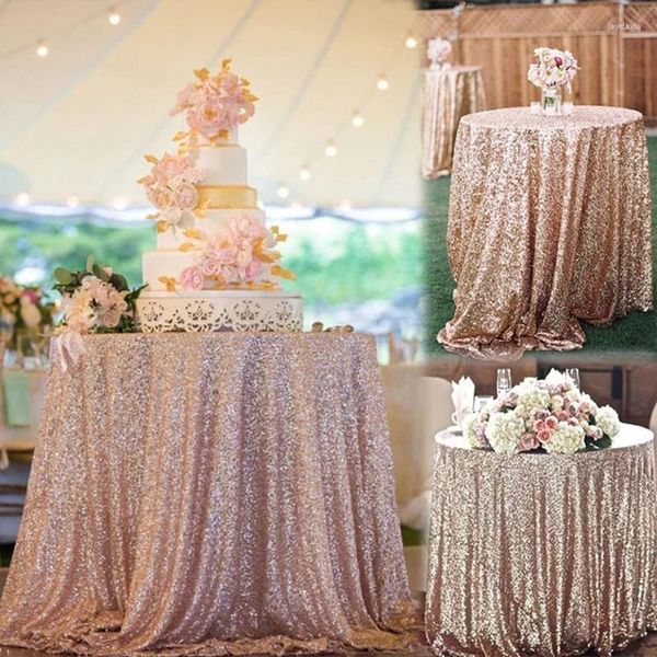 Gonna da tavolo Tovaglia con paillettes multicolori Panno rotondo glitterato per matrimoni Festa di compleanno Decorazioni per la casa Copertina in argento oro rosa