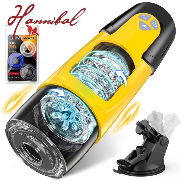 Masturbadores Hannibal Automáticos Masturbadores Masculinos Cup Thrushing Rotating Penis Estimulation Pocket Stroker Toys Pussy Adult Sex Toys for Men 230725