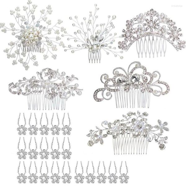 Fermagli per capelli Sposa Matrimonio Moda Copricapo Fatto a mano Compleanno Updo Corona Accessori di perle floreali Inserto pettine