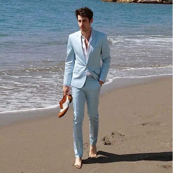 Moda One Button Mens Prom Uygun Çentikli Kaplamscen Beach Düğün Sekreter Erkekler için Blazers İki Parça Resmi Takım Elbise Ceket Pantolon