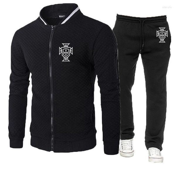 Tute da uomo 2023 Primavera Autunno Calciatore Portogallo Logo Stampa Cardigan con zip casual Giacca girocollo in cotone Pantaloni sportivi Tinta unita