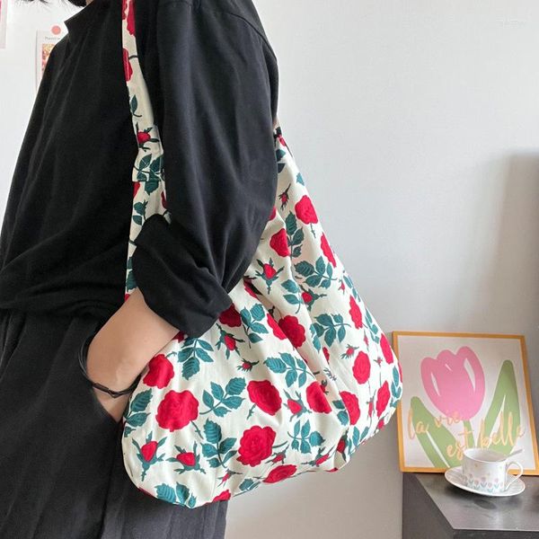 Sacos de noite Saco de compras feminino reutilizável de grande capacidade Saco de viagem casual bolsa feminina bolsa de mão vintage flor rosa ombro feminino