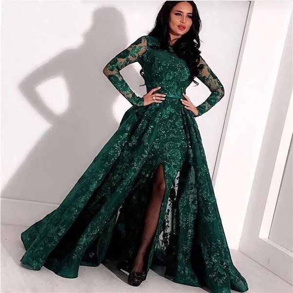 2020 Мусульманские арабские зеленые вечерние выпускные платья плюс размеры длинные платья с мяч -платья сексуальная элегантная женщина