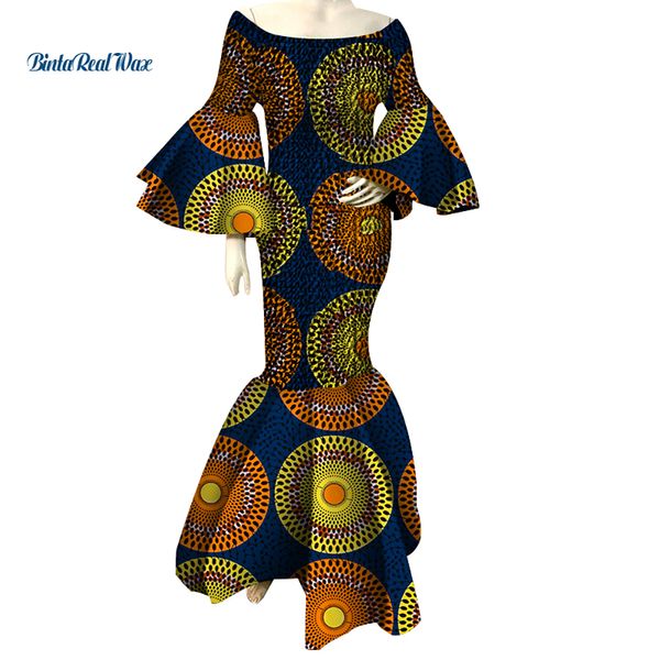 Neue Afrikanische Kleider für Frauen Drucken Rüschen Hülse Lange Kleider Vestidos Bazin Riche Afrikanische Ankara Kleider Kleidung WY4303