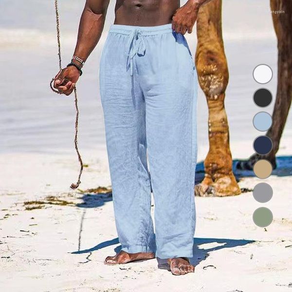 Pantaloni da uomo Pantaloni in lino di cotone Estate Traspirante Sottile Casual Fresco Solido Allentato alla caviglia per viaggi in spiaggia