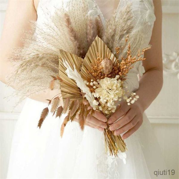 Flores secas Lança Rust Orange Reed Bouquet de Casamento Seco Noiva Bouquet de Flores Secas Rústico Noivas Dama de Honra Bouquet Floral R230725