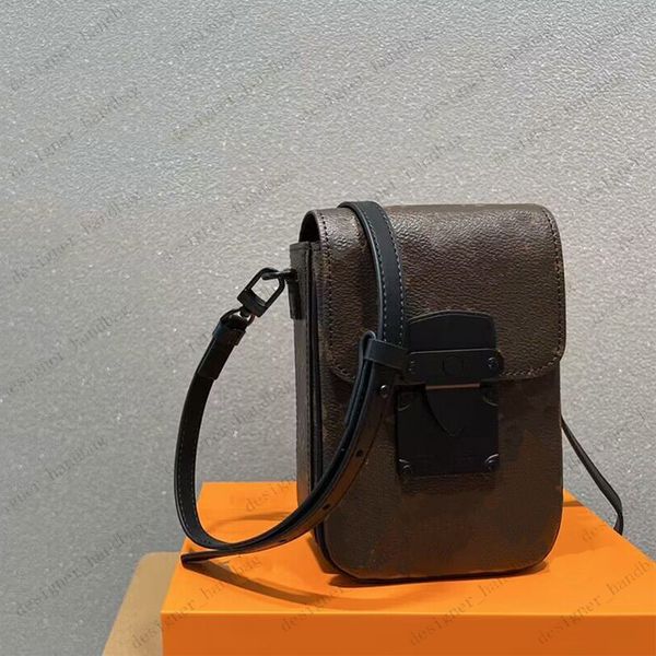 Дизайнер S-блокировка вертикальная сумка для кросс кубика для мобильного телефона сумки для плеча мужчина роскошная модная тенденция малая мощность кошелька кожи кошельки сумка для мессенджера сумки