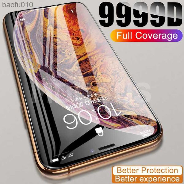 9999D Полное покрытие стекло для iPhone 11 12 Pro XS Max X XR 12 мини -защитник экрана iPhone 8 7 6 6S плюс корпус с измеренной стеклянной пленкой L230619