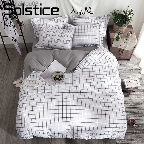 Capa de edredom Solstice Home Textile Black Lattice Lençol Simples Menino Meninas Conjuntos de Cama Solteiro Cama de Casal L230704