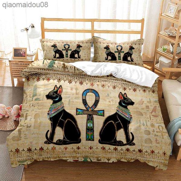 Antico Egitto Dio egiziano Gatto egiziano Anubis Set biancheria da letto Copripiumino Consolatore Letto Singolo Twin Full Queen Bambini Ragazza Ragazzi Regalo L230704