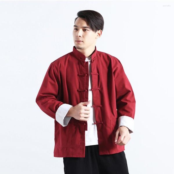 Camisas casuais masculinas gola alta estilo chinês linho de algodão masculino multicolorido meninos mandarim masculino verde uniforme de artes marciais