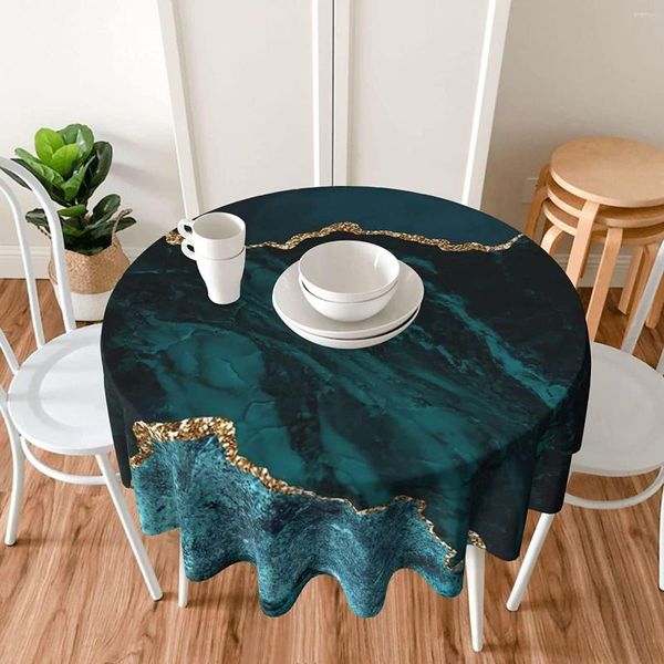 Toalha de mesa redonda azul esmeralda azul esmeralda 60 polegadas reutilizável à prova d'água para festas cozinha mesas de jantar decoração ao ar livre